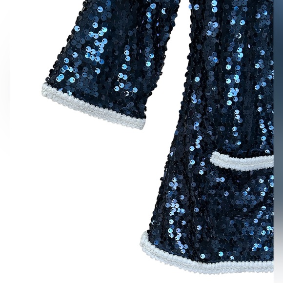 NWT Iman Global Chic Blue Sequins White Trim Jacket Blazer Cardigan Size M - Picture 3 of 13